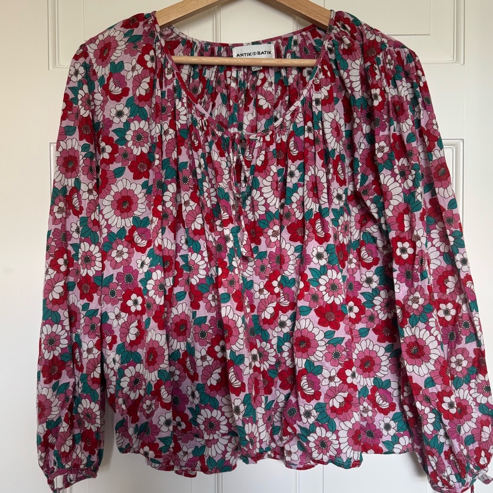 Antik Batik Fuchsia Floral Tie-Neck Blouse